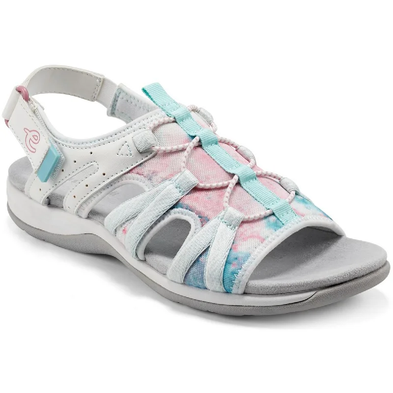 Women's Sandals with a Glitter - Coated Strap in Gold for a Sparkly Summer OutfitEasy Spirit Womens Spark 9 Faux Leather Cut-Out Sport Sandals