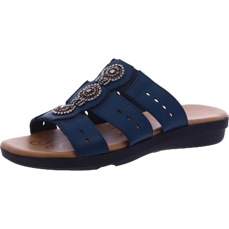 Lightweight Women's Mesh - Paneled Sandals in Yellow for BreathabilityEasy Street Womens Faux Leather Embellished Slide Sandals