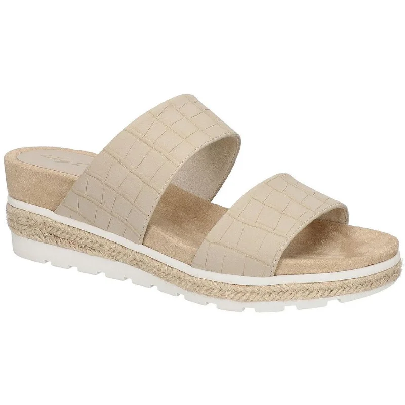 Women's Flat Slide Sandals with a Memory Foam Insole in White for All - Day ComfortEasy Street Womens Maryann Faux Leather Embossed Heels