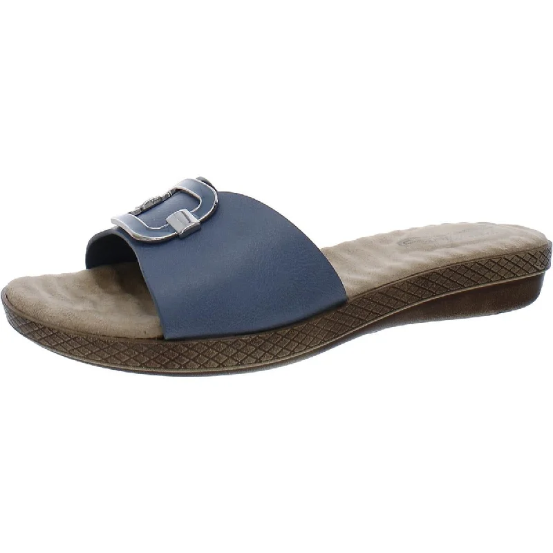 Women's Cork - Soled Espadrille Sandals with a Rope - Trimmed Upper in Navy for a Summer VibeEasy Street Womens Sunshine Faux Leather Slide Sandals