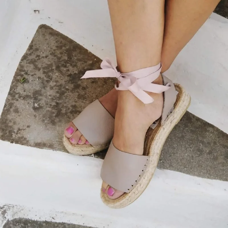 Women's Leather - Strapped Sandals with a Braided Detail in Brown for a Rustic AppealEssential Espadrilles Sandals - Nude - Double Sole