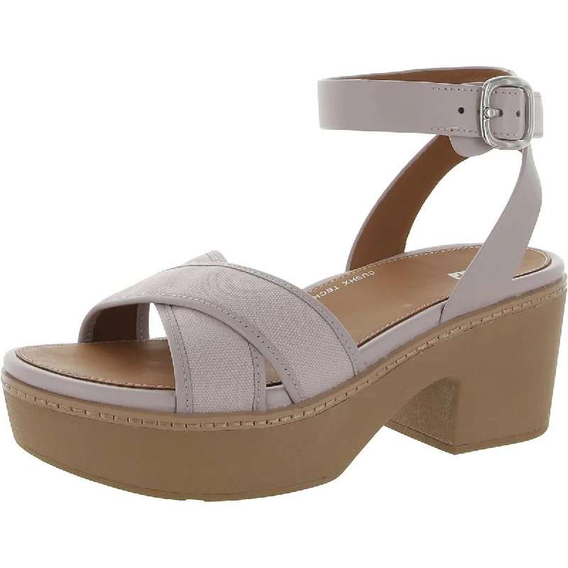Women's Rhinestone - Embellished Open - Toe Sandals in Silver for a Glamorous Party LookFitflop Womens Pilar Crossover Leather Canvas Block Heel
