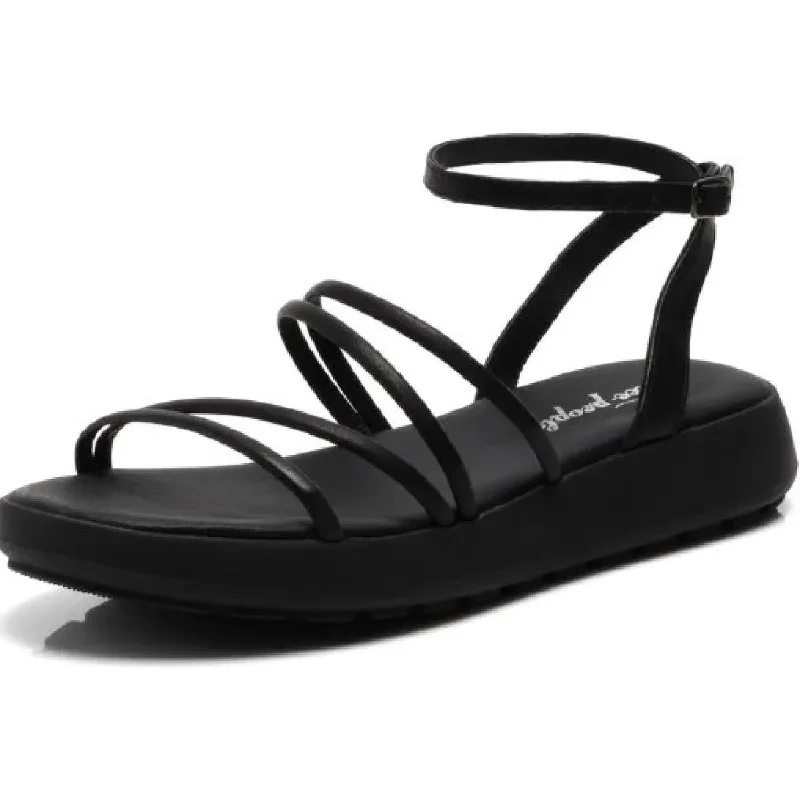 Sustainable Women's Recycled Material Sandals in Beige for Eco - Conscious ShoppersFree People Womens Vivienne Strappy  Leather Cushioned Insole Flatform Sandals