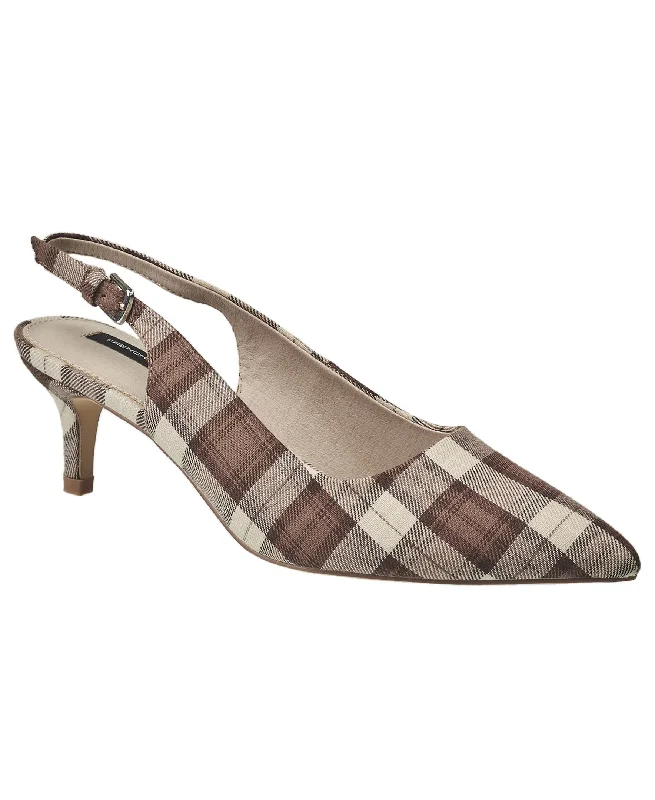 Women's Sandals with a Wedge Heel and a Tassel Detail in Orange for a Trendy LookFrench Connection Women's Plaid Quinn Kitten Heel