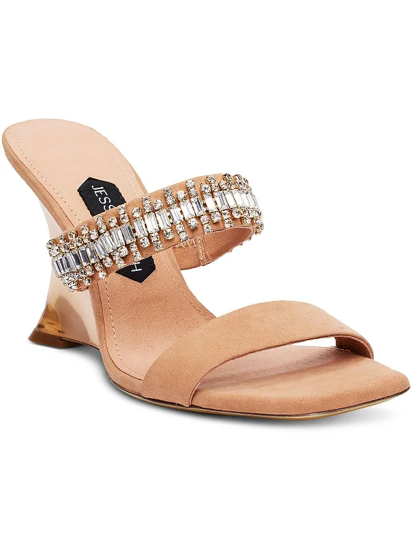 Waterproof Women's Rubber Beach Sandals with Arch Support in Blue for Water ActivitiesGem Wedge Womens Leather Open Toe Mule Sandals