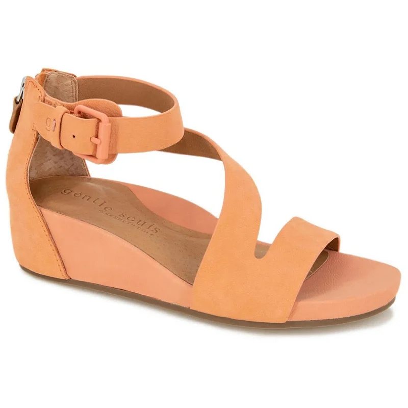 Adjustable Strap Women's Sandals with a Padded Heel in Pink for a Custom FitGentle Souls by Kenneth Cole Womens Gwen Suede Ankle Strap Wedge Sandals