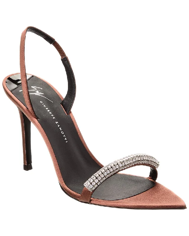 Women's Rhinestone - Embellished Open - Toe Sandals in Silver for a Glamorous Party LookGiuseppe Zanotti Intriigo Galassia 90 Satin Slingback Sandal