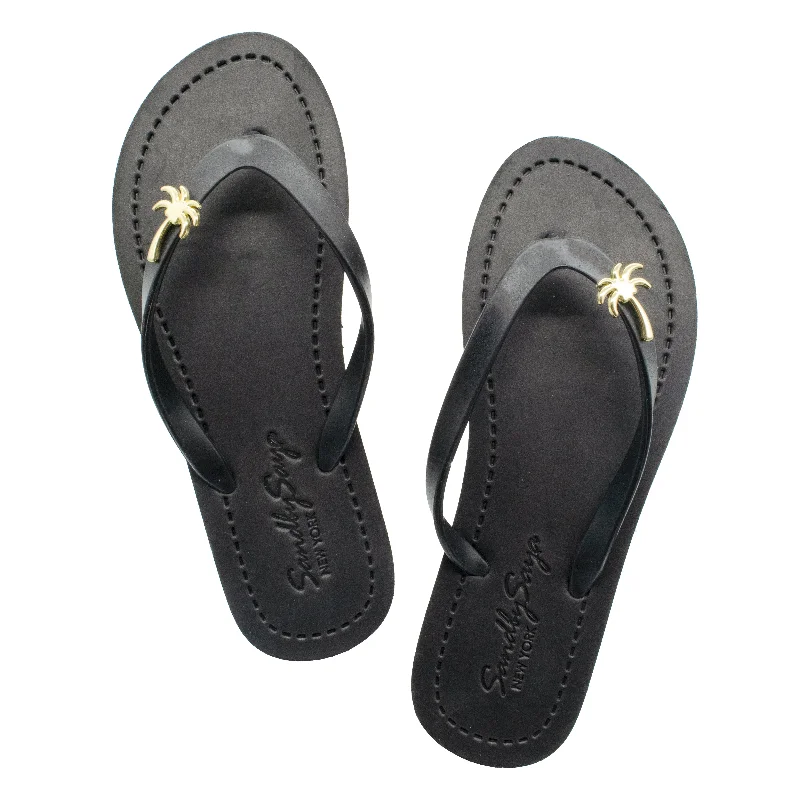 Shock - Absorbing Women's Sandals with a Soft Insole in Black for Active LifestylesGold Palm Tree - Studs Charm Women's Flat Flip Flops Sandals
