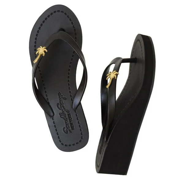 Elastic - Strap Women's Sandals with a Padded Toe in Teal for Easy On - and - OffGold Palm Tree  - Studs Charm Mid Wedge Flip Flops Sandals