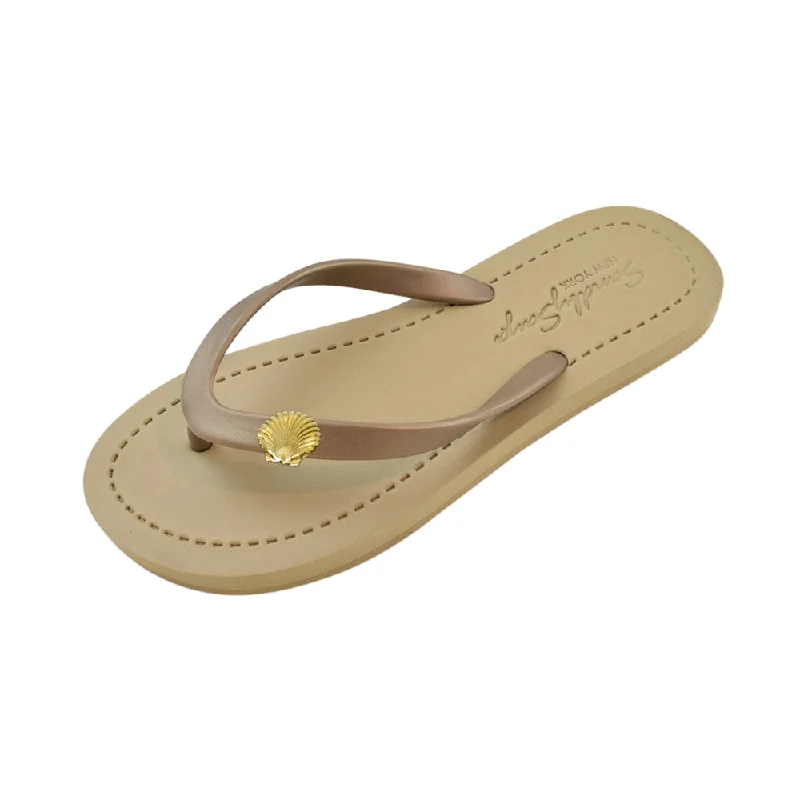 Women's Thong Sandals with a Beaded Design in Multicolor for a Beachy AestheticGold Shell - Studs Charm Embellished Women's Flat Flip Flops Sandals