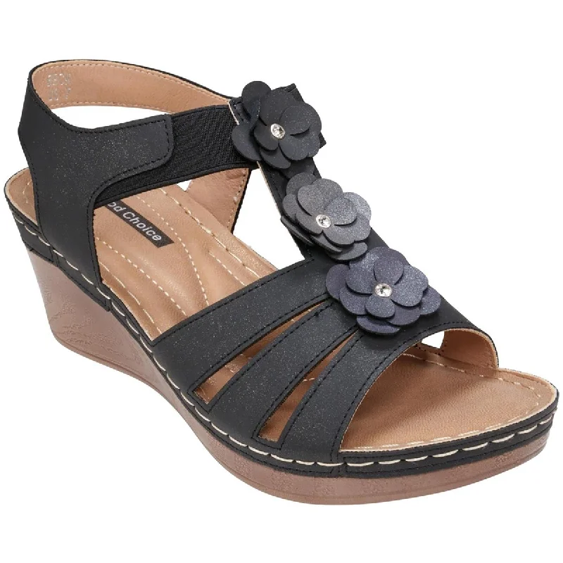 Elastic - Strap Women's Sandals with a Padded Toe in Teal for Easy On - and - OffGood Choice Womens Beck Floral Open Toe Wedge Sandals