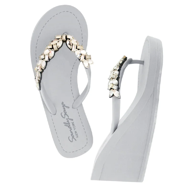 Child - Friendly Women's Sandals with a Secure Buckle in Purple for Moms on the GoGreenwich - Rhine Stone Crystal Embellished Women's High Wedge Flip Flops Sandal