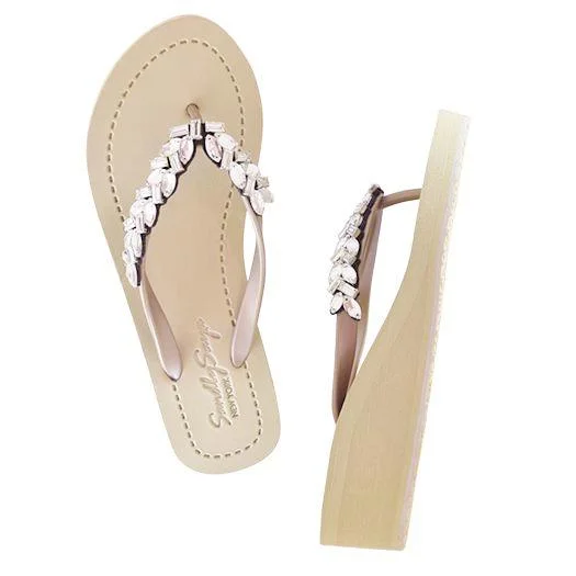 Women's Sandals with a Wedge Heel and a Tassel Detail in Orange for a Trendy LookGreenwich - Crystal Rhinestone Embellished Mid Wedge Flip Flops