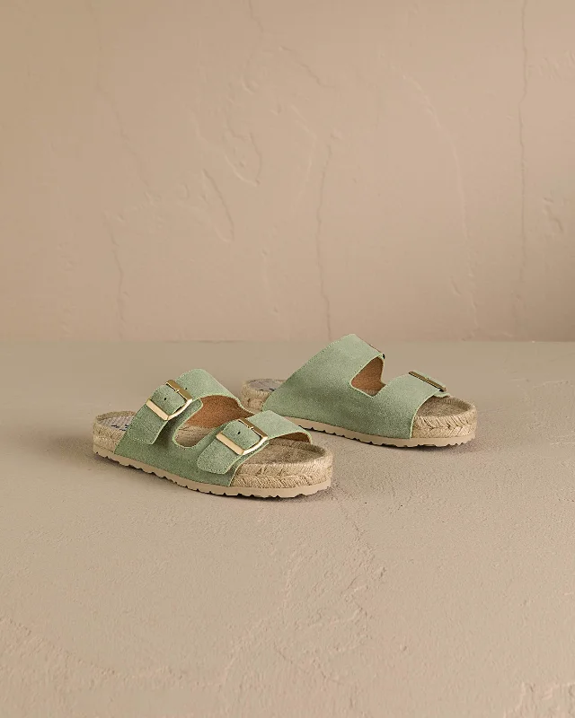Women's Cork - Soled Espadrille Sandals with a Rope - Trimmed Upper in Navy for a Summer VibeHamptons Nordic Suede Sandals Sage