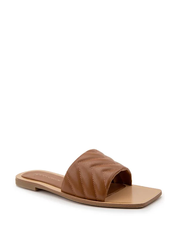Sustainable Women's Recycled Material Sandals in Beige for Eco - Conscious ShoppersIbana Womens Quilted Square Toe Slide Sandals