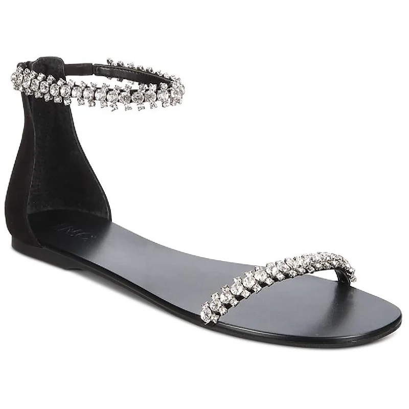 Waterproof Women's Rubber Beach Sandals with Arch Support in Blue for Water ActivitiesINC Womens Givele Faux Suede Rhinestone Ankle Strap