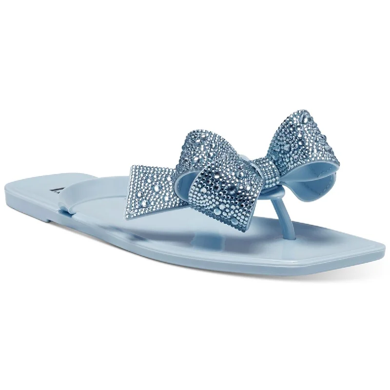Waterproof Women's Rubber Beach Sandals with Arch Support in Blue for Water ActivitiesINC Womens Joyma Rhinestone Thong Jelly Sandals