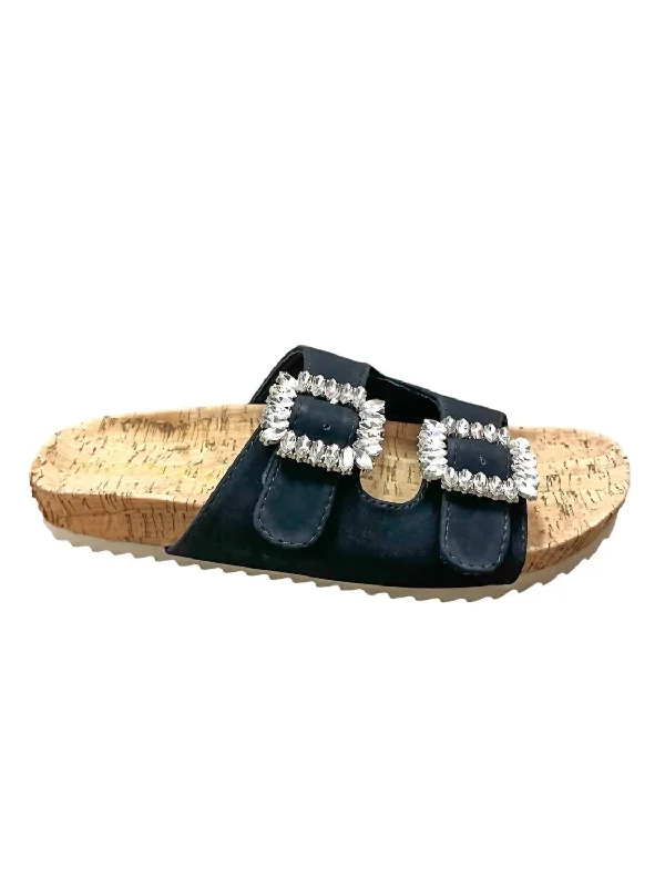Anti - Slip Women's Sandals with a Grooved Sole in Green for Outdoor AdventuresJamie Rhinestone Slide Sandal In Black