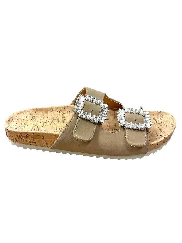 Plus Size Women's Wide - Width Platform Sandals in Black for Added Comfort and HeightJamie Rhinestone Slide Sandal In Taupe
