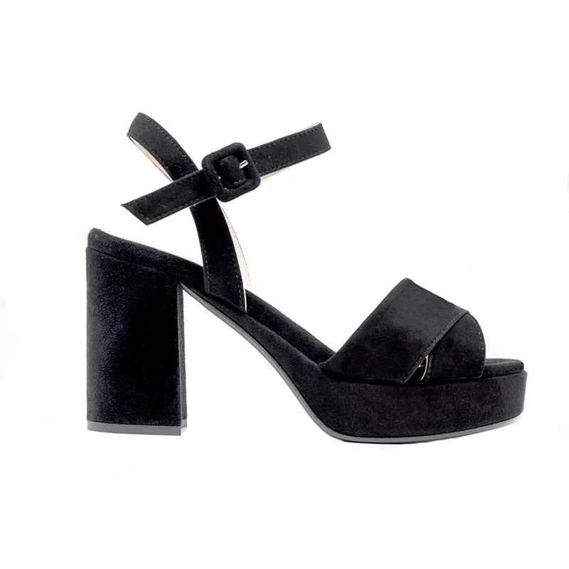 Women's Cork - Soled Espadrille Sandals with a Rope - Trimmed Upper in Navy for a Summer VibeJane Galland Black Suede Platform Sandals