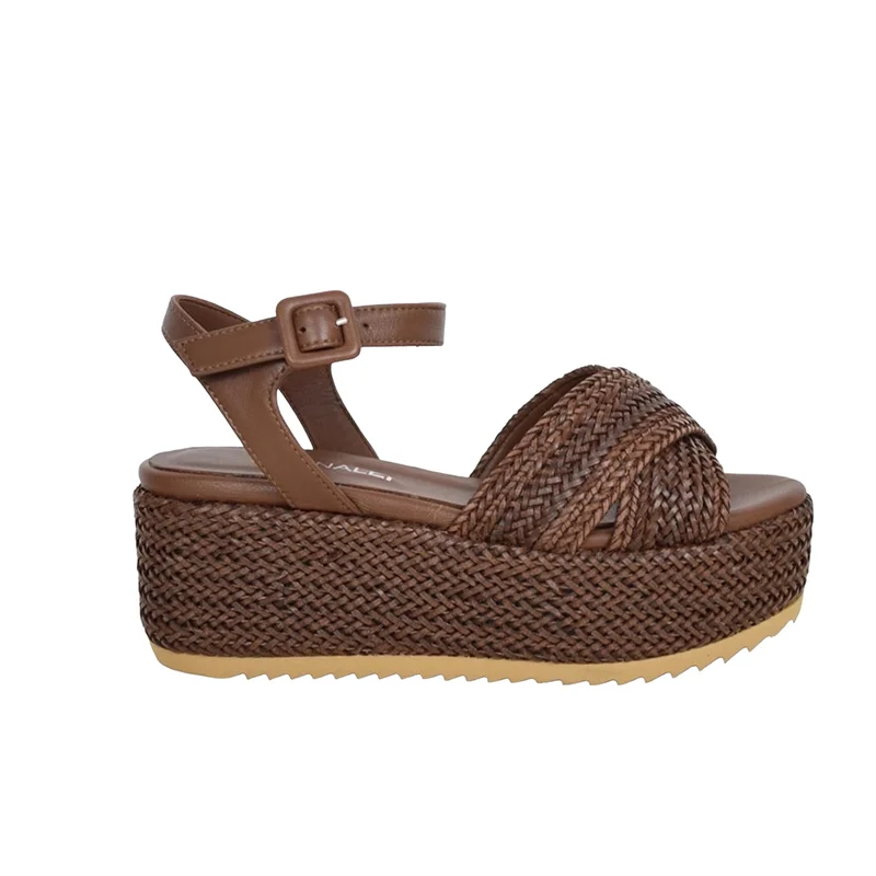 Waterproof Women's Rubber Beach Sandals with Arch Support in Blue for Water ActivitiesJane Galland Rafia Brown Leather Platform Sandals