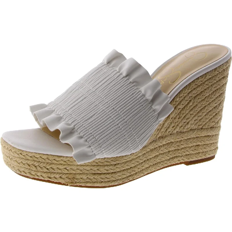 Lightweight Women's Mesh - Paneled Sandals in Yellow for BreathabilityJessica Simpson Womens Serilda Faux Leather Ruffled Wedge Sandals