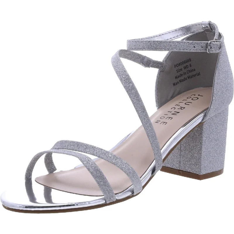 Women's Strappy Gladiator Sandals with Buckle Closures in Tan for a Boho LookJournee Collection Womens Glitter Ankle Strap Block Heel