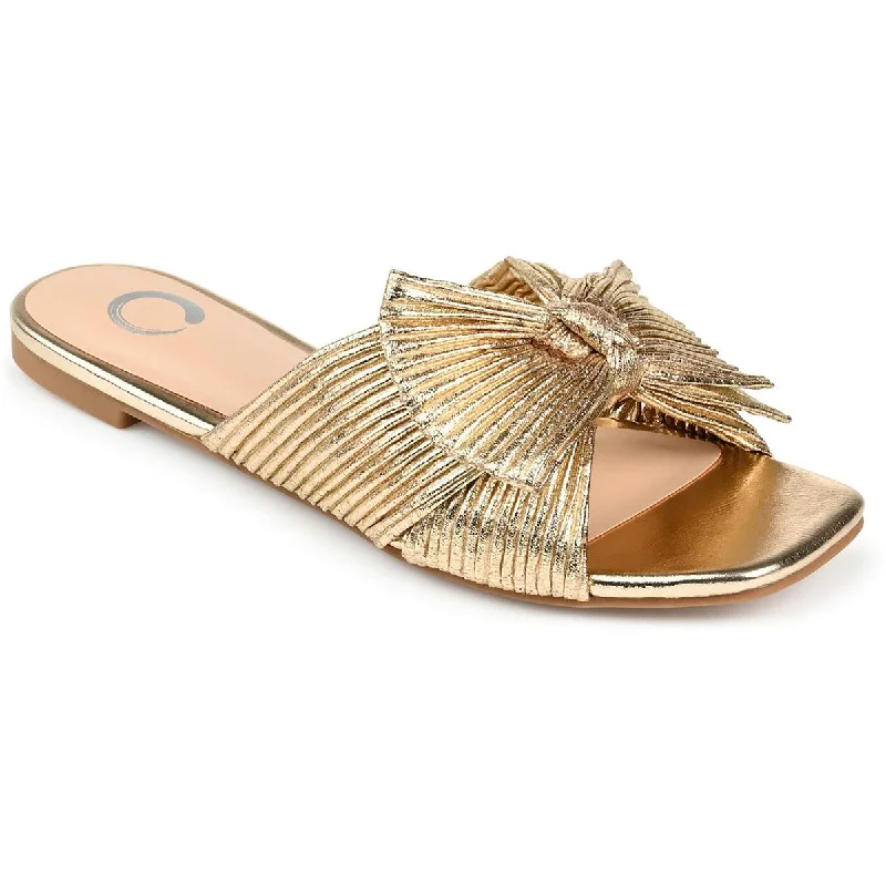 Plus Size Women's Wide - Width Platform Sandals in Black for Added Comfort and HeightJournee Collection Womens Serlina Metallic Bow Slide Sandals