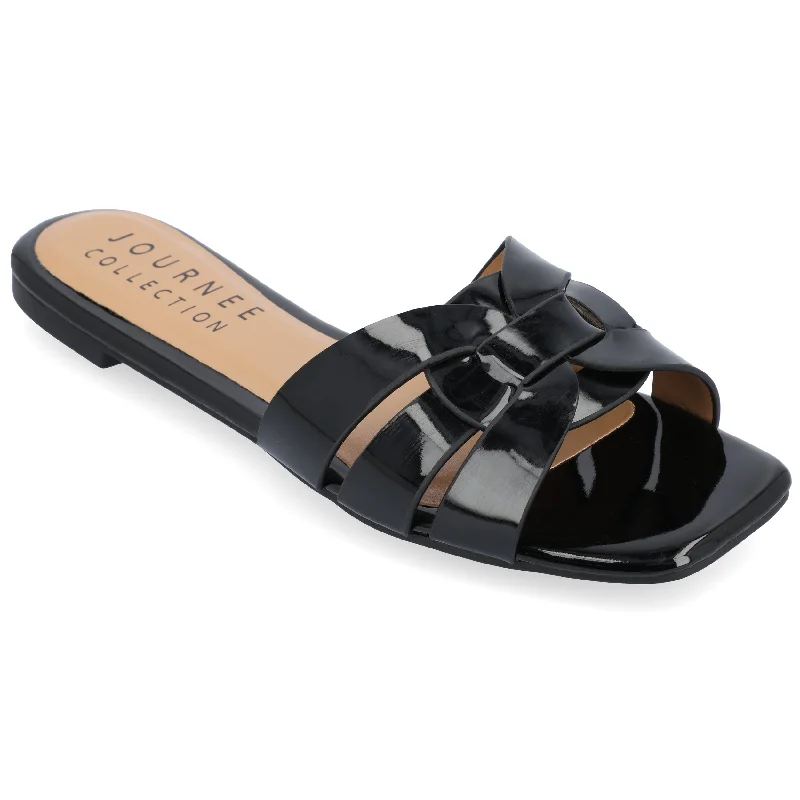 Women's Flat Slide Sandals with a Memory Foam Insole in White for All - Day ComfortJournee Collection Women's Tru Comfort Foam Arrina Wide Width Sandals
