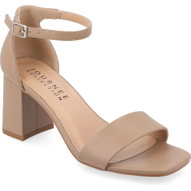 Women's Flat Slide Sandals with a Memory Foam Insole in White for All - Day ComfortJournee Collection Womens VALENNCIA Faux Leather Open Toe Block Heel