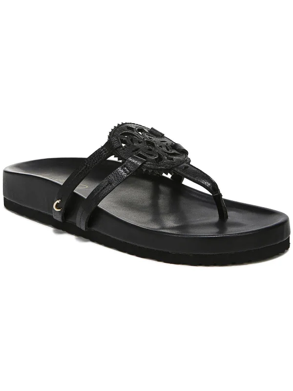 Women's Leather - Strapped Sandals with a Braided Detail in Brown for a Rustic AppealJules Womens Faux Leather Laser Cut Thong Sandals