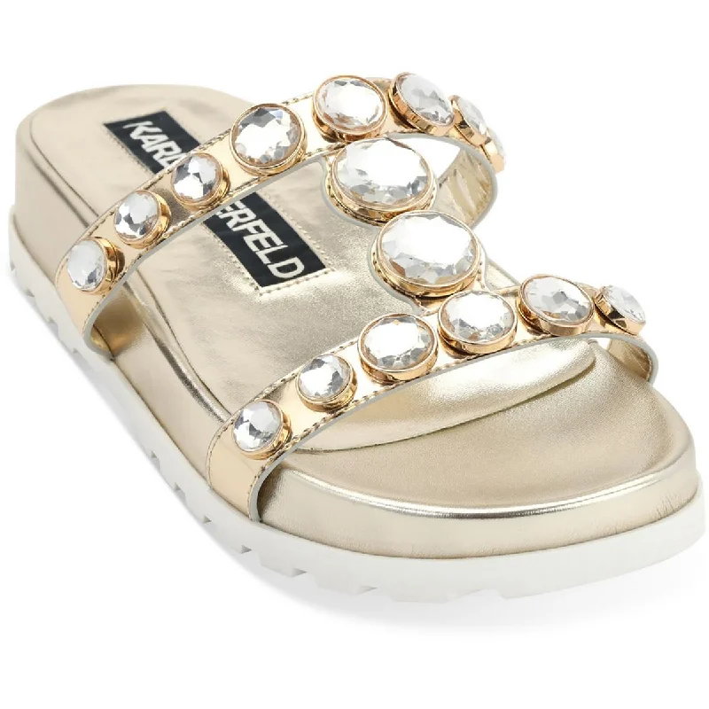Women's Strappy Gladiator Sandals with Buckle Closures in Tan for a Boho LookKarl Lagerfeld Paris Womens Belinda  Faux Leather Slip On Slide Sandals