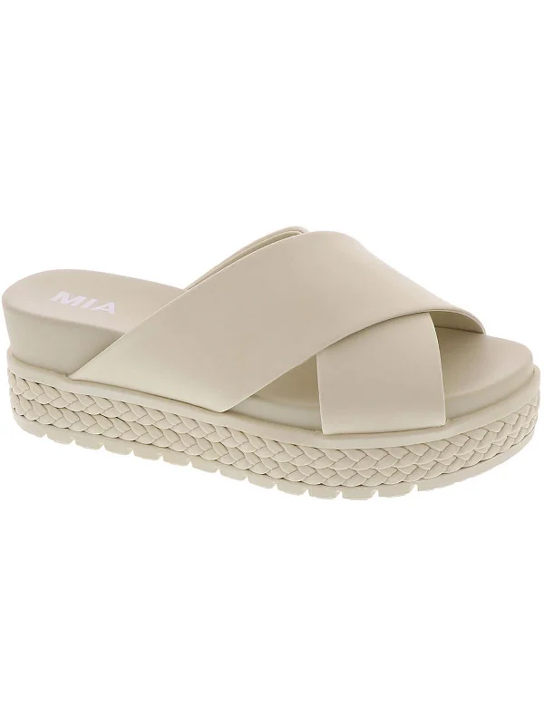 Women's Sandals with a Glitter - Coated Strap in Gold for a Sparkly Summer OutfitKornelia  Womens Faux Leather Slip On Platform Sandals