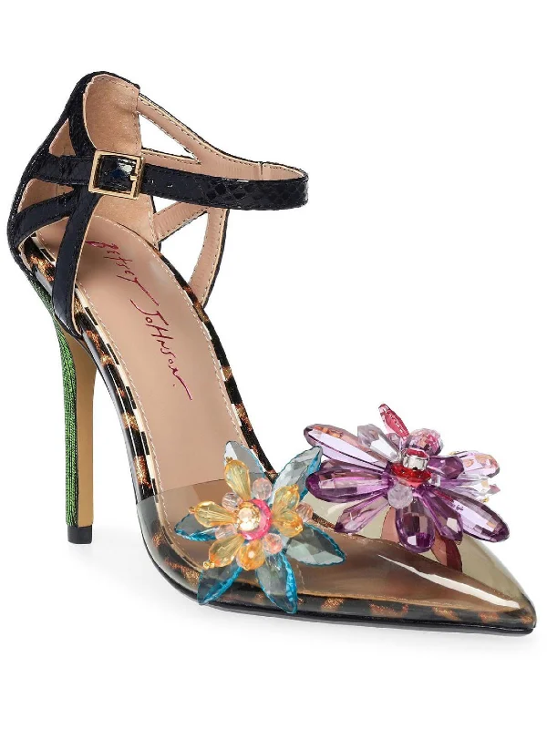 Women's Leather - Strapped Sandals with a Braided Detail in Brown for a Rustic AppealLaen Womens Floral Print Pointed Toe Heel Sandals