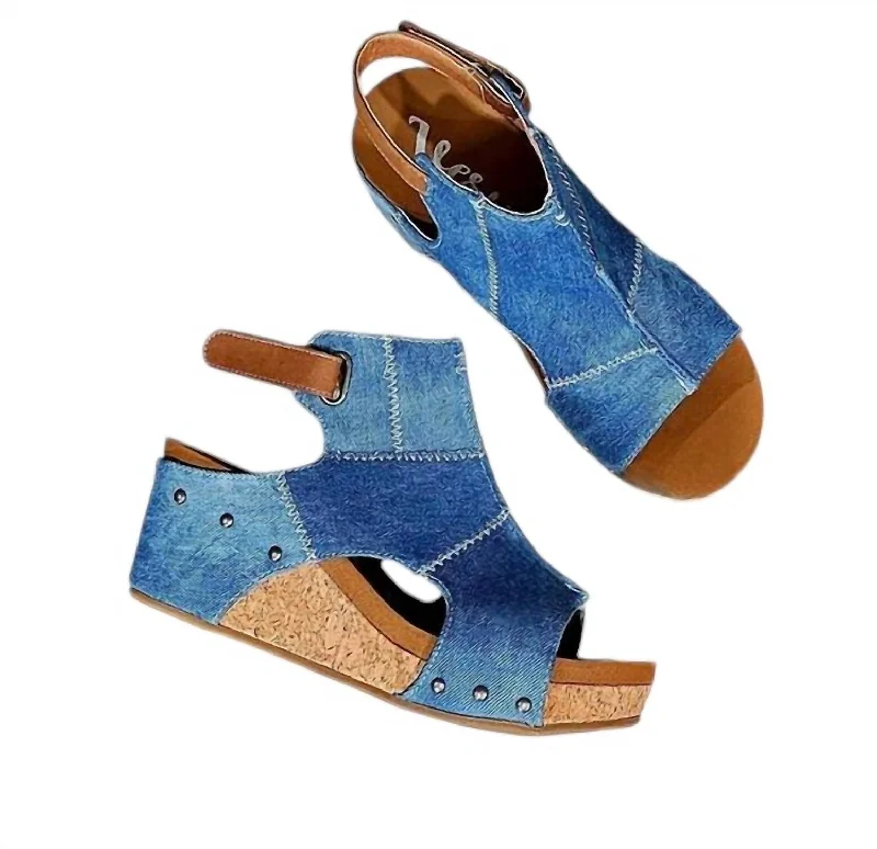 Adjustable Strap Women's Sandals with a Padded Heel in Pink for a Custom FitLala Denim Wedge Sandal In Blue