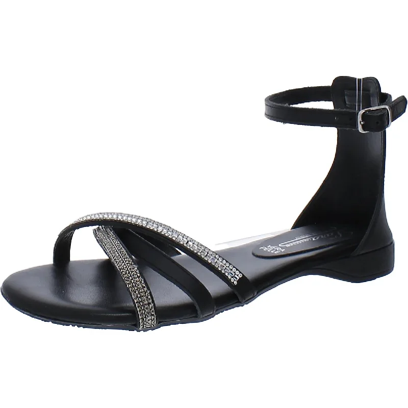 Women's Ankle - Strap Sandals with a Block Heel in Red for a Sophisticated StyleLara Collection Womens Hila Leather Rhinestone Ankle Strap