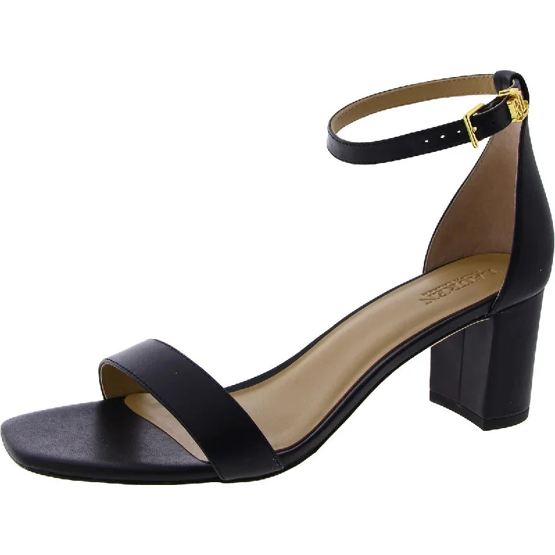 Sustainable Women's Recycled Material Sandals in Beige for Eco - Conscious ShoppersLauren Ralph Lauren Womens Logan Leather Square Toe Block Heel