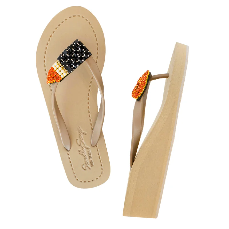 Waterproof Women's Rubber Beach Sandals with Arch Support in Blue for Water ActivitiesLipstick - Rhinestone Mid Wedge Flip Flops-Red Crystal Embroidery Motifs