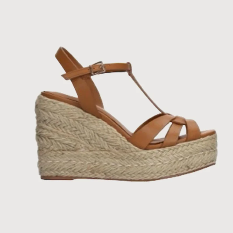 Women's Rhinestone - Embellished Open - Toe Sandals in Silver for a Glamorous Party LookLola Cruz Emily Tan Leather Wedges