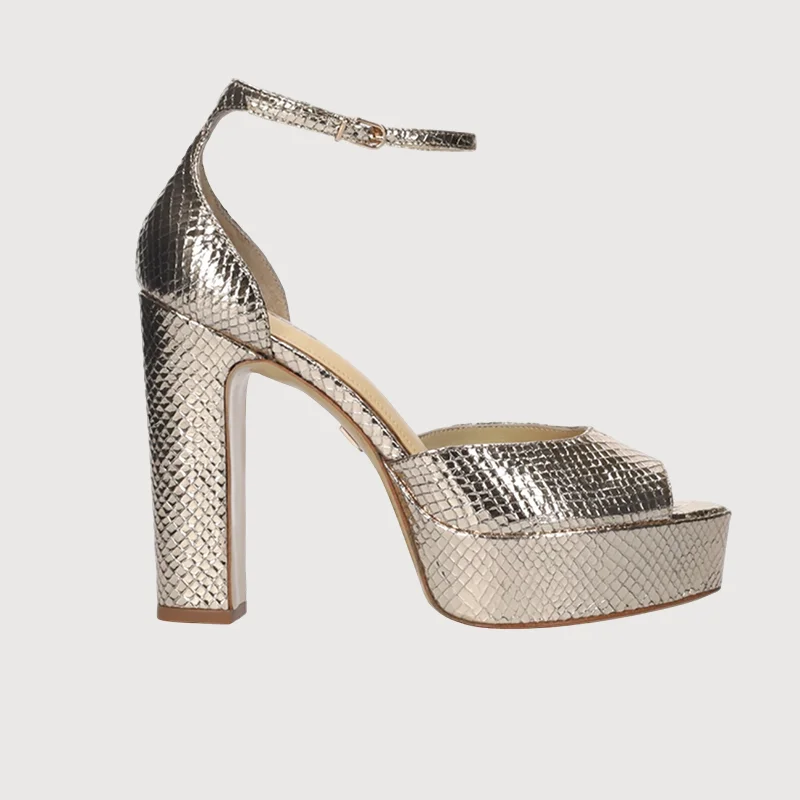 Plus Size Women's Wide - Width Platform Sandals in Black for Added Comfort and HeightLola Cruz Dina Gold Leather Platform Heels Sandals