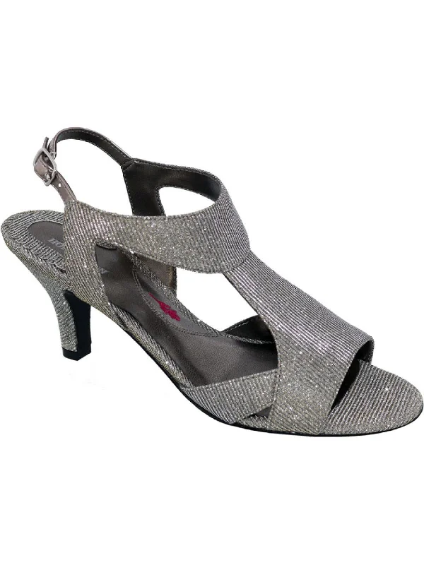 Women's Ankle - Strap Sandals with a Block Heel in Red for a Sophisticated StyleLucky Womens Glitter T-Strap Heel Sandals