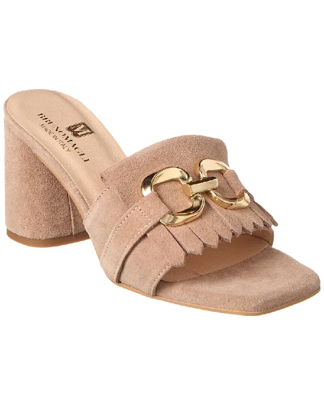 Women's Rhinestone - Embellished Open - Toe Sandals in Silver for a Glamorous Party LookM by Bruno Magli Neve Suede Sandal