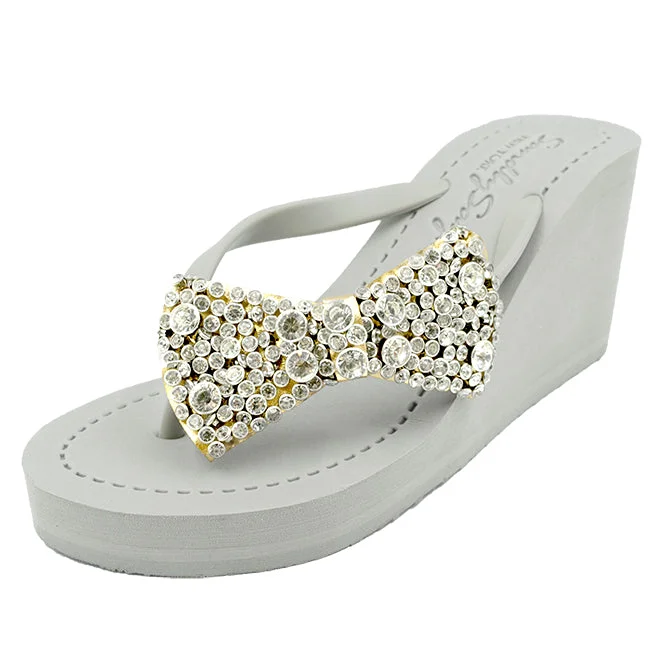 Shock - Absorbing Women's Sandals with a Soft Insole in Black for Active LifestylesMadison Bow-  Crystal Stones Embellished Women's High Wedge Flip Flops Sandal