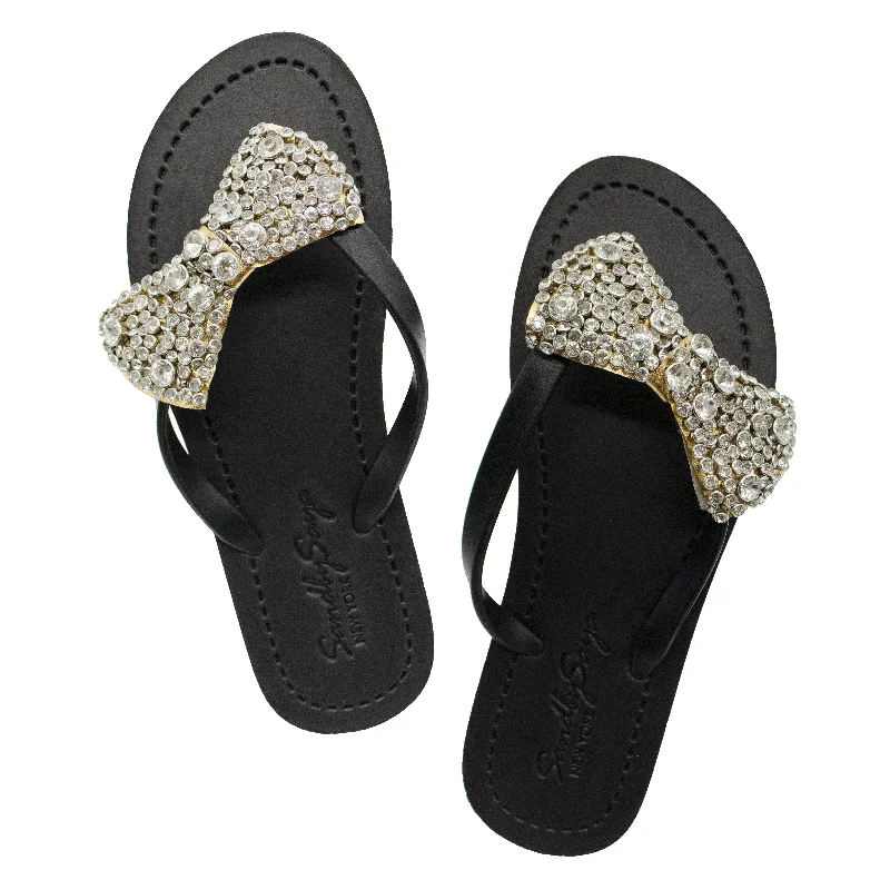 Women's Ankle - Strap Sandals with a Block Heel in Red for a Sophisticated StyleMadison - Crystal Stones Bow Flat Flip Flops Sandal- Womens