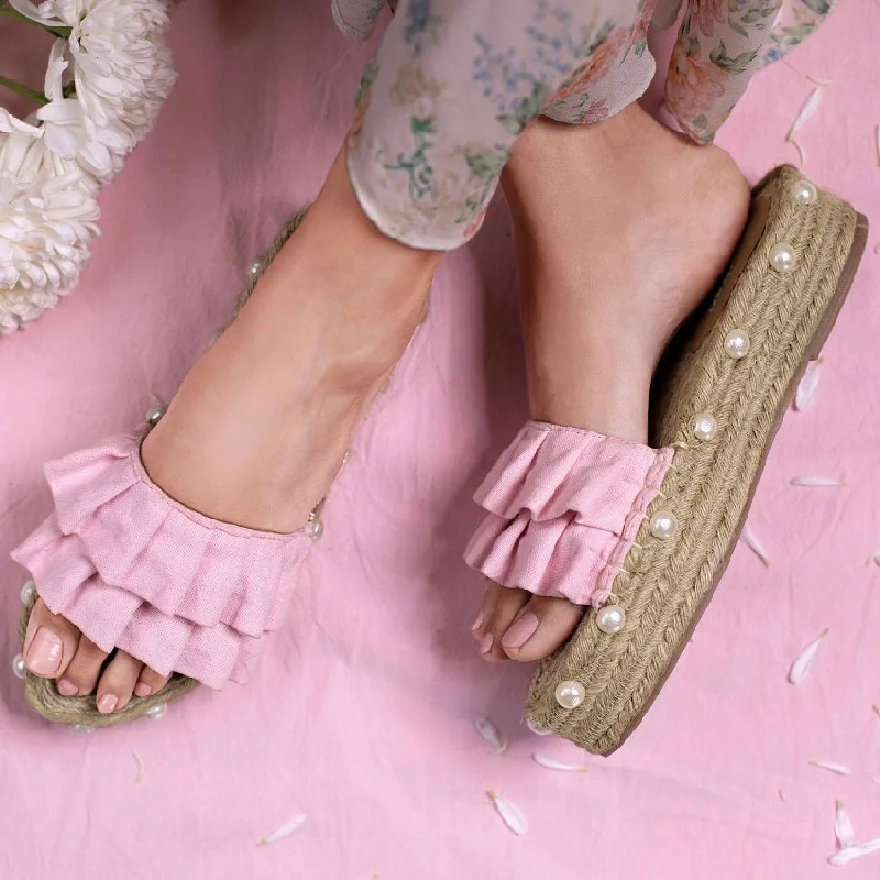Women's Sandals with a Floral - Printed Upper in Pink for a Feminine Spring LookMajorica Sandals Blush Pink Ladies Flat