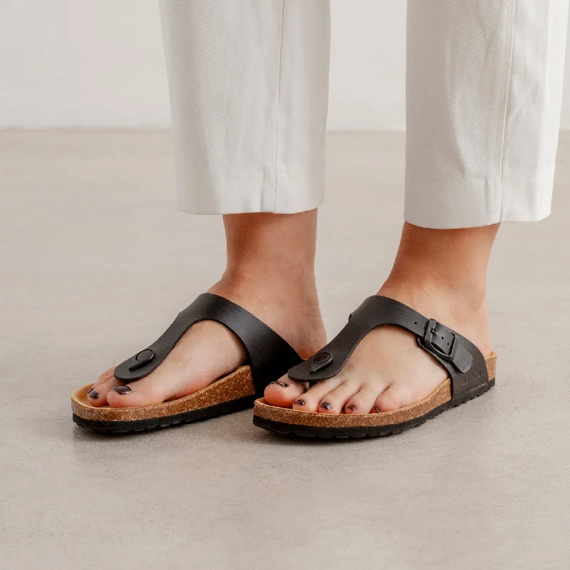 Women's Rhinestone - Embellished Open - Toe Sandals in Silver for a Glamorous Party LookMalaga Vegan Leather Cork Sandal - Black