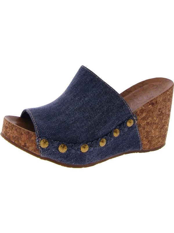 Anti - Slip Women's Sandals with a Grooved Sole in Green for Outdoor AdventuresMalibu Womens Cork Denim Wedge Sandals