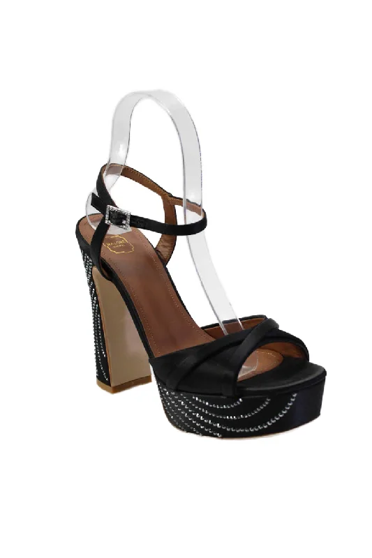 Women's Cork - Soled Espadrille Sandals with a Rope - Trimmed Upper in Navy for a Summer VibeMalone Souliers Womens Black Leather Bedazzled Platform Sandals Shoes