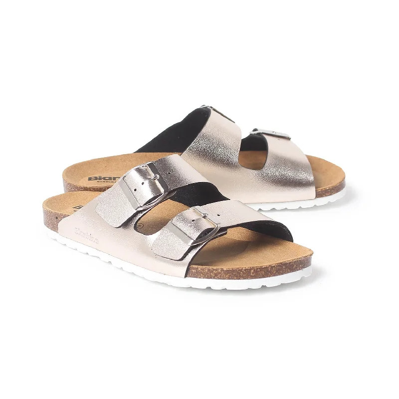 Women's Rhinestone - Embellished Open - Toe Sandals in Silver for a Glamorous Party LookMarbella Vegan Leather Slip On Cork Sandal - Metallic Silver