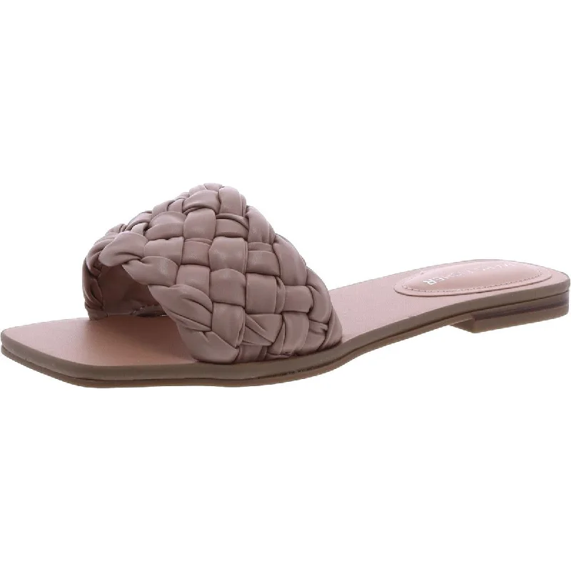 Shock - Absorbing Women's Sandals with a Soft Insole in Black for Active LifestylesMarc Fisher Womens Caspian Faux Leather Basketweave Slide Sandals